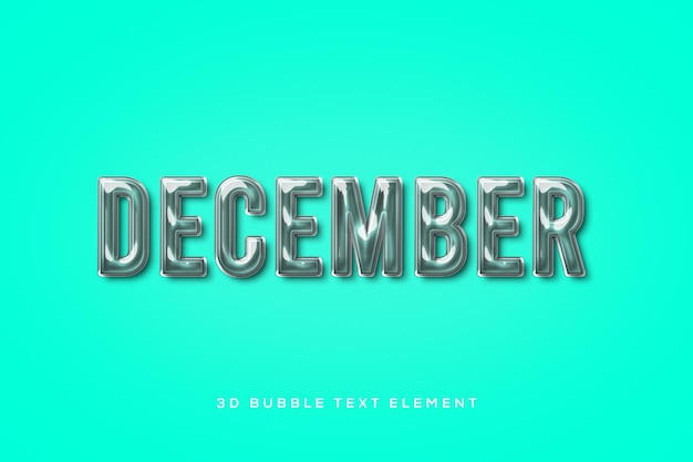 3D Silver Bubble December Text element transparent editable Psd