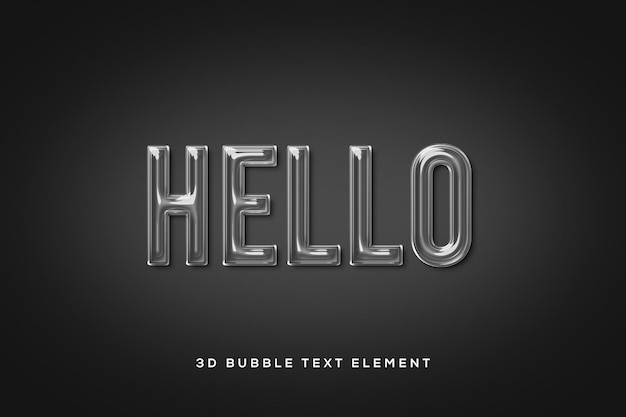 3D Silver Bubble Hello Element tekstu przezroczysty edytowalny Psd