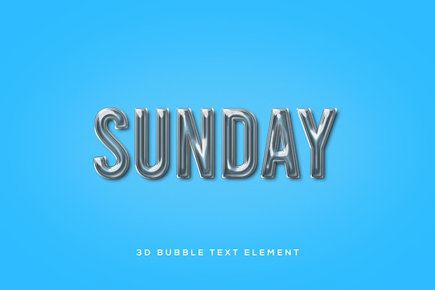 3D Silver Bubble Sunday Element tekstu przezroczysty edytowalny Psd