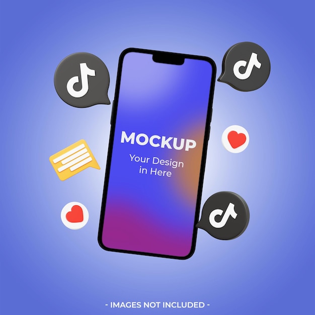 PSD 3d smartphone mockup with tiktok icon