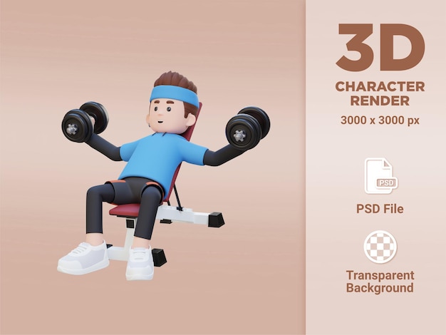 3D Sportsman Character Sculpting Muscular Chest with Incline Bench Dumbbell Chest Fly