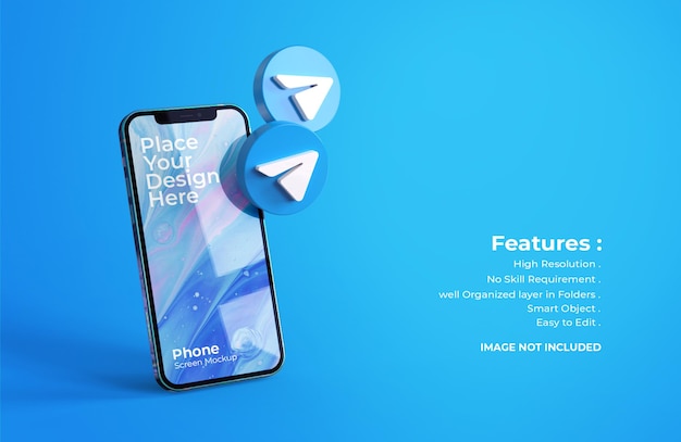 3d telegram icons with mobile screen mockup