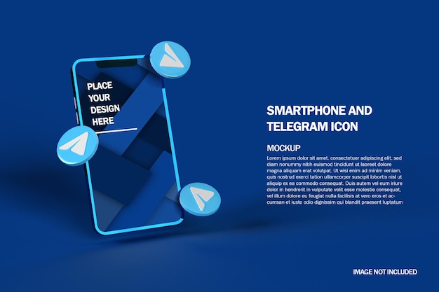 3d telegram icons with mobile smartphone mockup