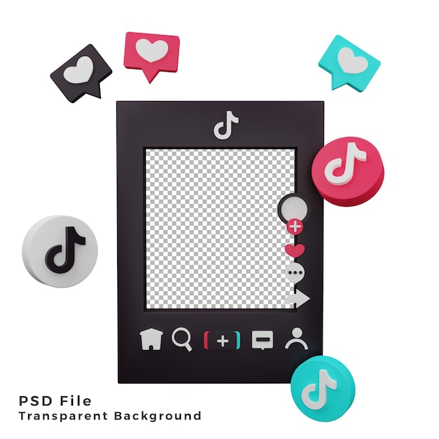 PSD 3d tiktok mockup template asset with logo icon illustration high quality