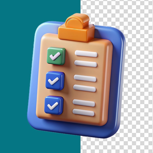 3D verified notebook icon on transparent background