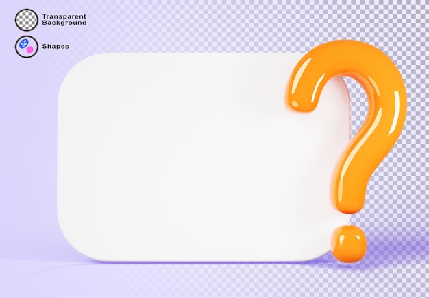 PSD 3d white board with question mark icon on purple background render quiz game banner frame blank rectangle whiteboard template with yellow faq sign and empty space for answer text