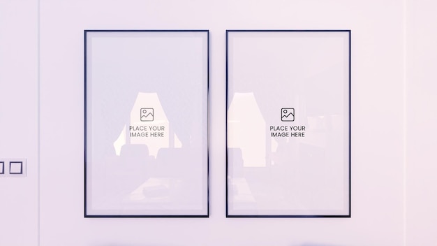 4Photo frame wall mockup two from front interior theme with mirror glass high resolution