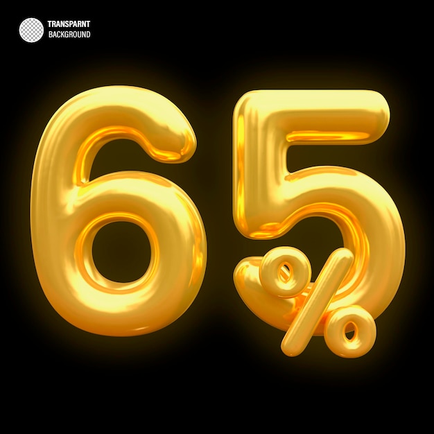 PSD 65 percent gold balloon with golden offer in 3d rendering