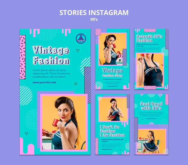 90s insta story retro design template