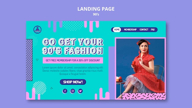 90s retro landing page design template