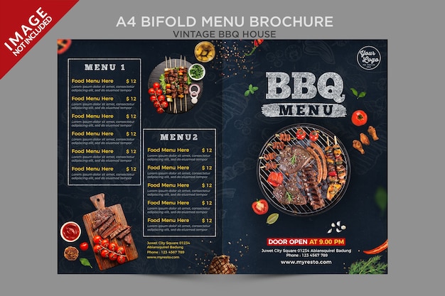 A4 Vintage BBQ House Bifold HouseMenu Brochure Series