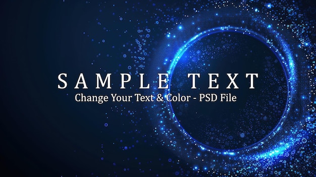 PSD abstract blue circle background with glowing particles