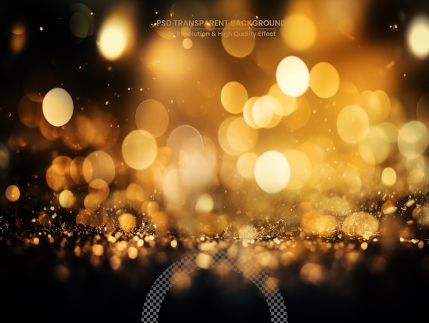 PSD abstract blurred gold bokeh glitter lights background holiday banner texture backdrop