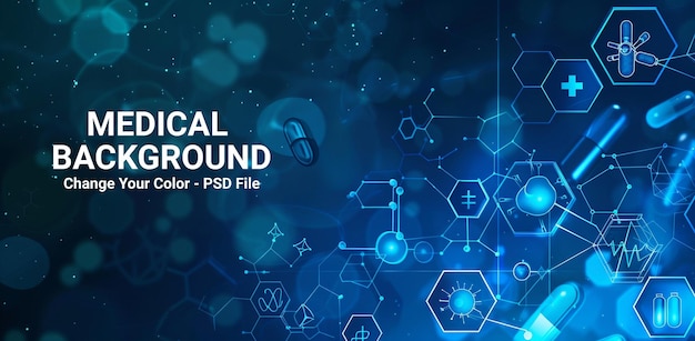 PSD abstract digital medical technology background with icons of health care global network and connect