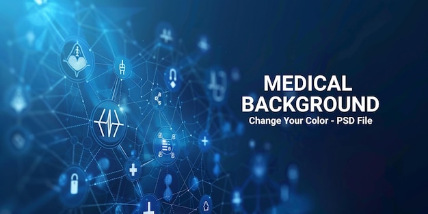 PSD abstract digital medical technology background with icons of health care global network and connect