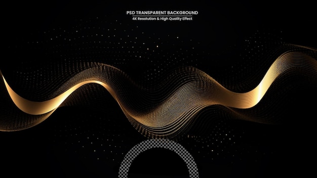 PSD abstract shiny color gold wave design element with glitter effect on transparent background