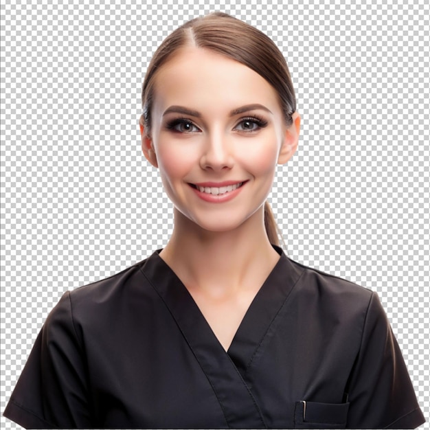 PSD adorable cosmetologist with clear skin wearing black dress transparent png