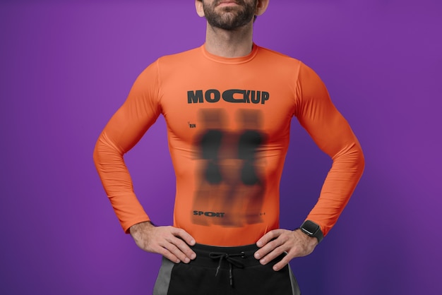 Adult wearing thermal tshirt mockup