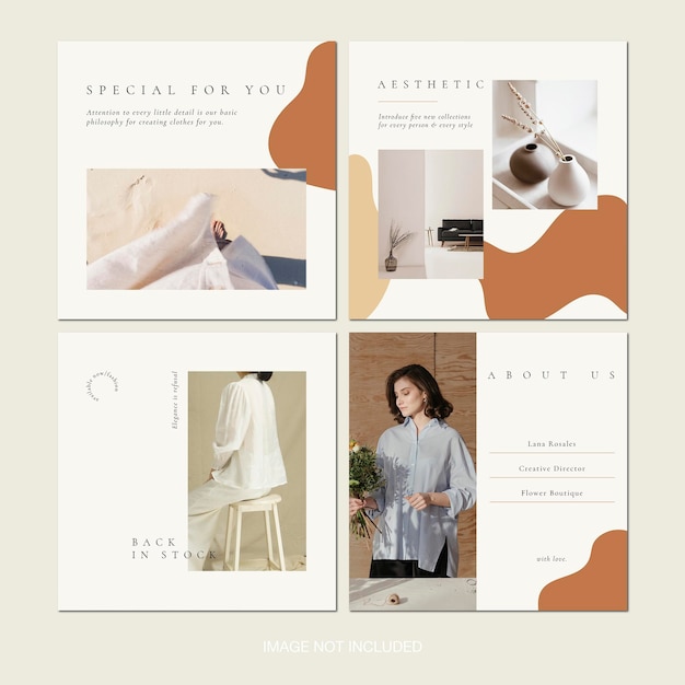 PSD aesthetic elegant instagram posts stories design templates in beige ivory neutral brown colors psd