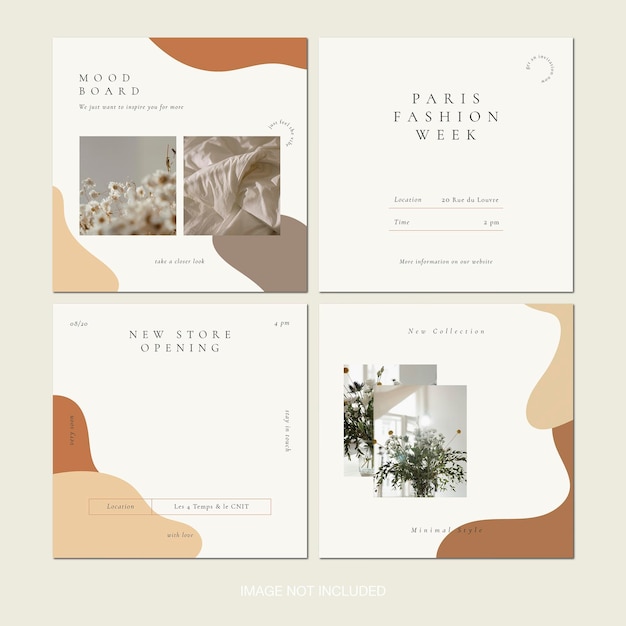 PSD aesthetic elegant instagram posts stories design templates in beige ivory neutral brown colors psd