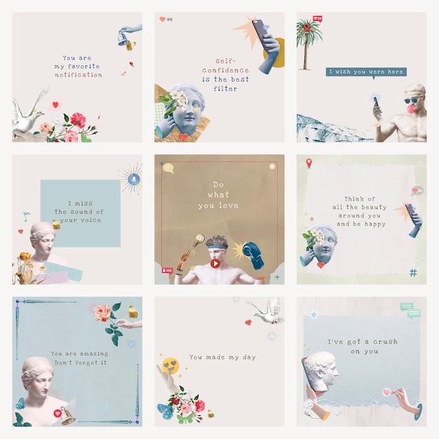 PSD aesthetic love quotes psd template neo-renaissance remixed media set