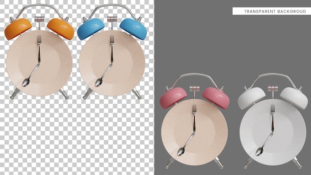 Alarm clock and plate with utensils The concept of intermittent fasting lunch diet and weight