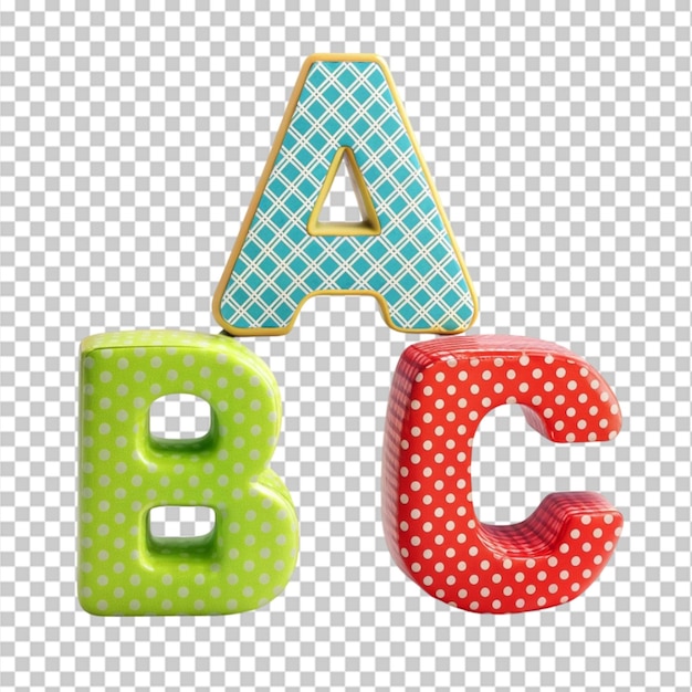 PSD alphabatic letters renders in 3d on transparent background