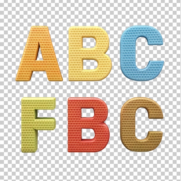 PSD alphabatic letters renders in 3d on transparent background