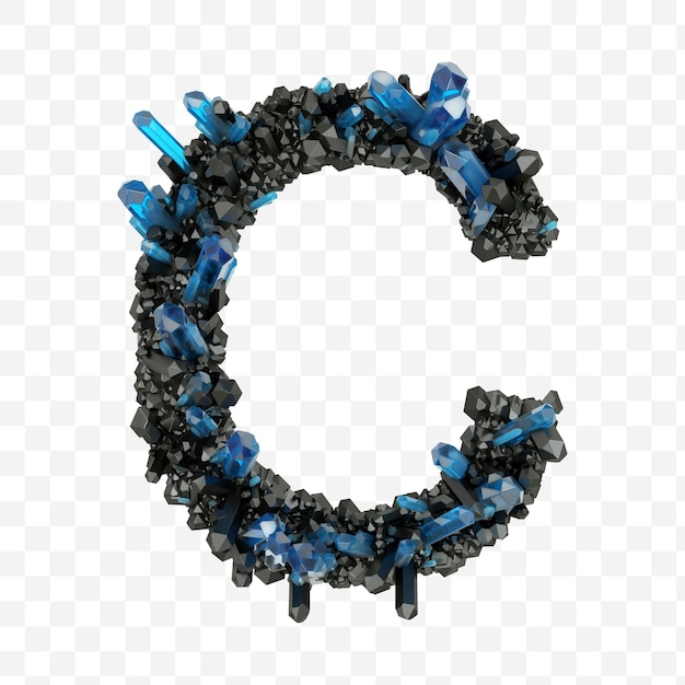 Alphabet letter c made of black and blue jewelry crystals isolated PDS file