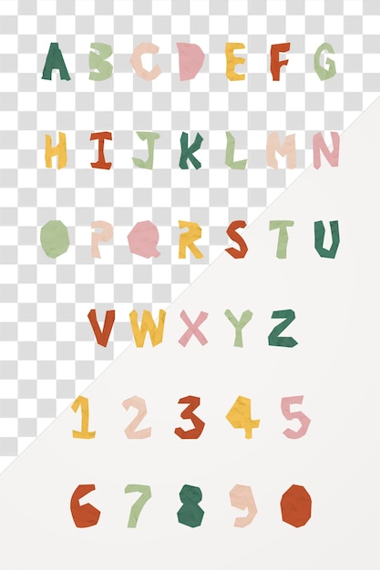 PSD alphabet and number paper cut png typography letter set