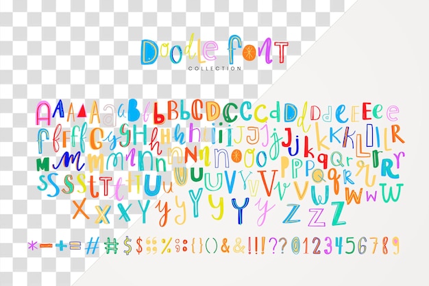 Alphabet symbol doodle png font style colorful set