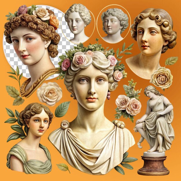 PSD ancient sculpture stickers vintage women collage