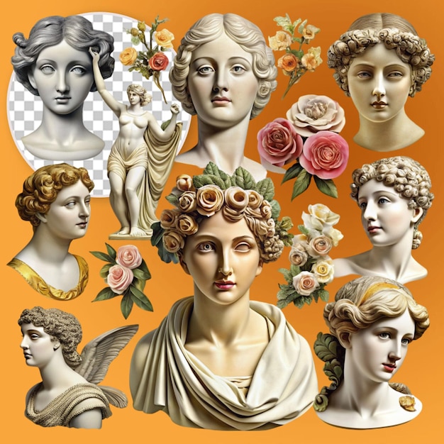 PSD ancient sculpture stickers vintage women collage