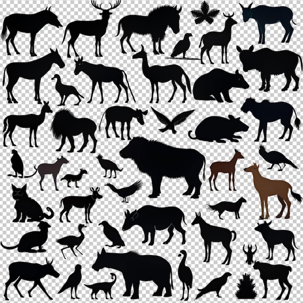 PSD animals silhouette big set isolated on transparent background