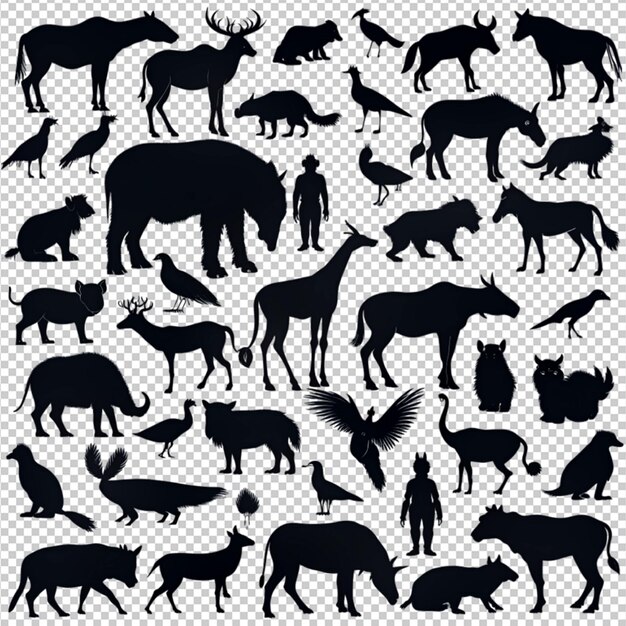 PSD animals silhouette big set isolated on transparent background