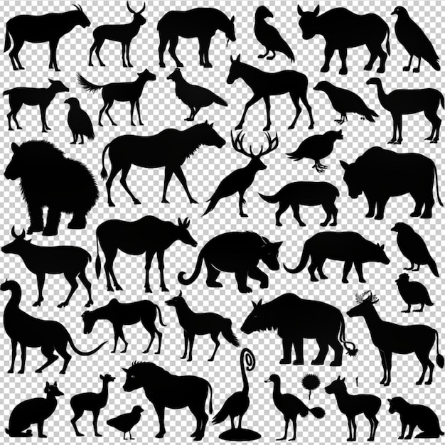 PSD animals silhouette big set isolated on transparent background