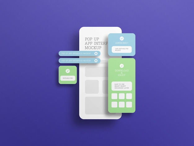 PSD app interface with pop up screen mockup