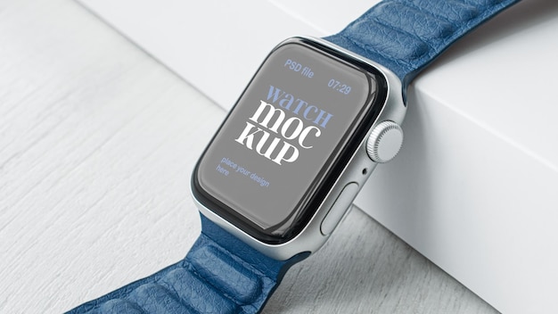 PSD apple watch with blue band psd template