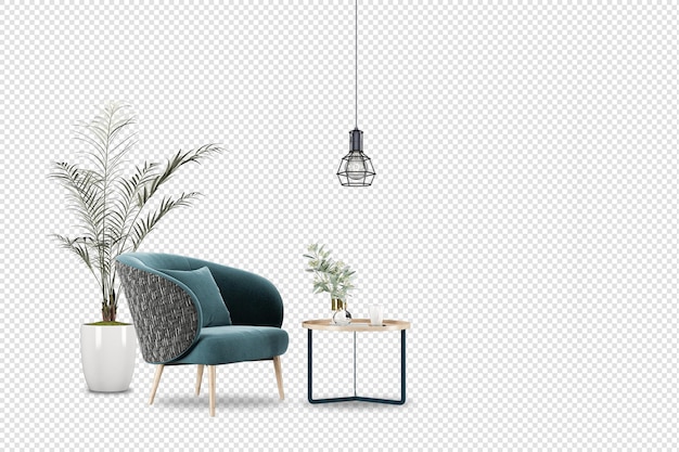 Armchair and plant in living room mockup