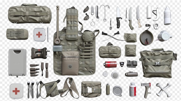 PSD army military medical kit realistic isolated on transparent background