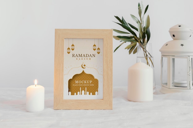 Arrangement of mock-up ramadan frame indoors