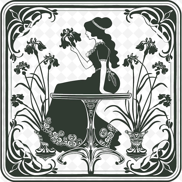 PSD art nouveau geïnspireerde zijtafel met vrouwelijke silhouet illustratie decor motieven collectie