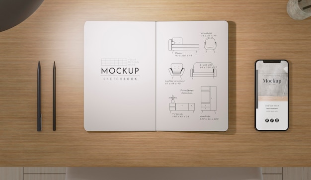 Artist room with sketchbook mockup