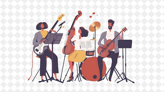 PSD artistic musician with characters playing instruments and co png people in daily work illustration