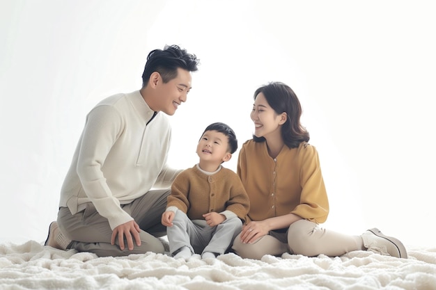 PSD asian family studio photo with copy space