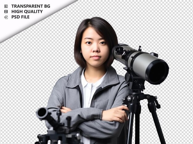 PSD asian woman astronomer on white background white isolated