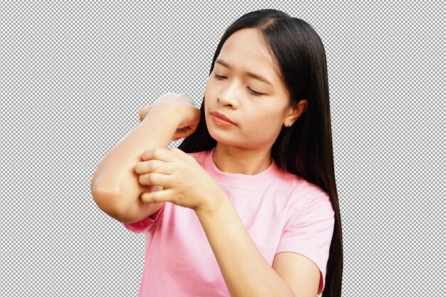 PSD asian woman having itchy skin on arm