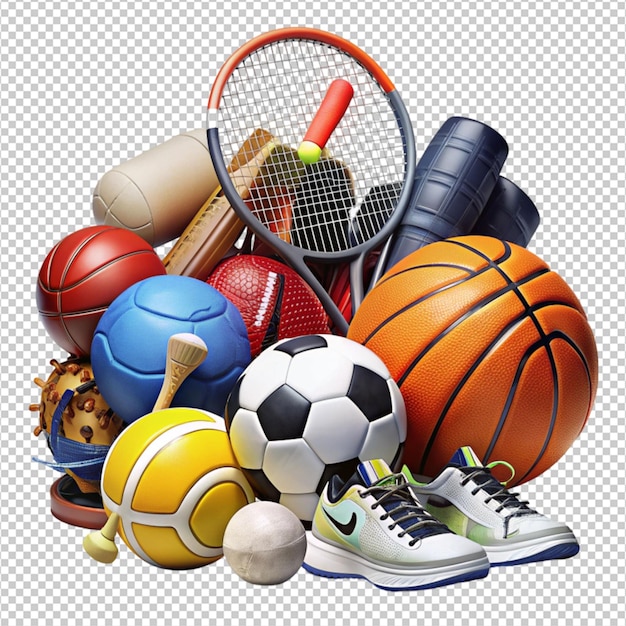 PSD assorted sports equipment isolated on white background