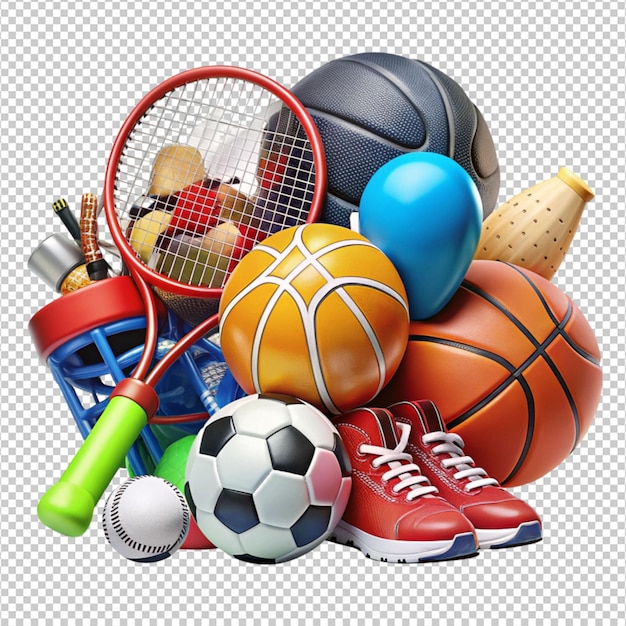 PSD assorted sports equipment isolated on white background