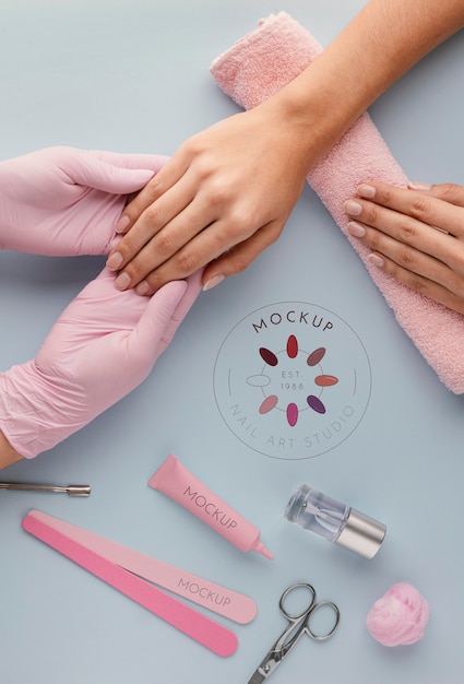 Assortment of nail care products with mock-up